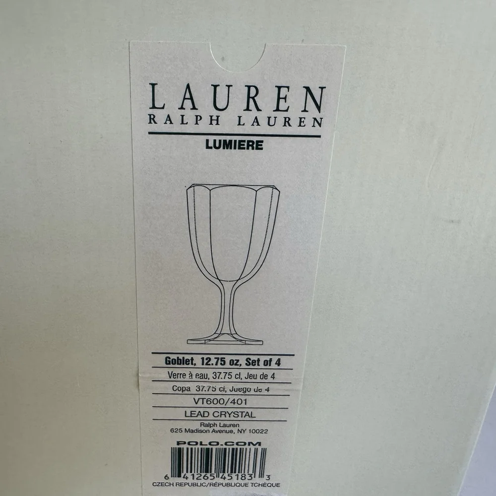 Ralph Lauren Lumiere Crystal Goblets, Etched LRL Set Of 4 RARE**